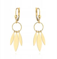 Lovrin Arany fülbevaló 585, látványos, lógós, sima levélkékkel, gyémántozott karikán (Lovrin)