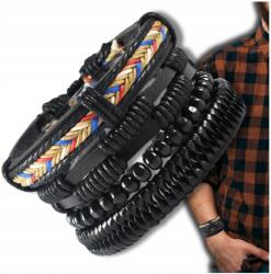  Boho stílusú 4 db-os férfi bőr karkötő szett gyöngyökkel és zsinórral (5905884062890)