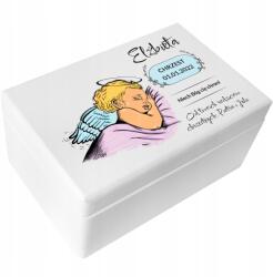 Creative Deco Emlékkönyv doboz keresztelőre, gravírozott emlék a szent keresztelőről, 30x20x14 cm (JANCDSD130BCUSTOMBAPTISMANGELFBM-W)