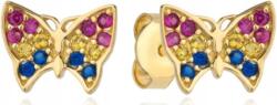Lovrin Arany színű, 585-ös fémjelzésű, színes pillangós fülbevaló cirkónia kövekkel, divatos minta Női (Lovrin 56305)