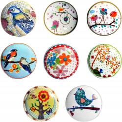  Színes Kerámia Gombok Virágos, Madaras Mintákkal 8 Db-os Szett Díszgombok Szekrényekhez, Fiókokhoz (nac-8bird)