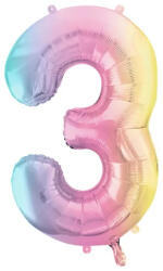 PartyDeco S. r. o 3. szám, fólia lufi, 86 cm, pasztel szivárvány