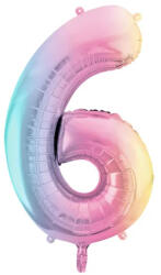 PartyDeco S. r. o 6. szám, fólia lufi, 86 cm, pasztel szivárvány