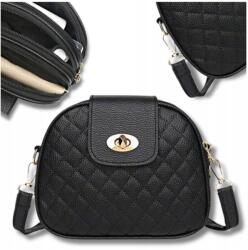 EdiBazzar Női kis fekete válltáska bőrhatású anyagból, arany színű, steppelt díszítéssel (Torebka skórzana mała damska na ramię)