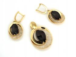 Lovrin Arany ékszerszett 585 nagy fülbevaló és medál fekete kővel (Lovrin)