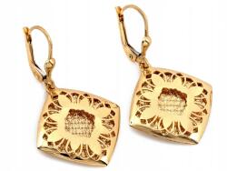 Lovrin Arany fülbevaló 585 akasztós áttört mintás, felfújt hatású, négyzet alakú, angol záras (Lovrin)