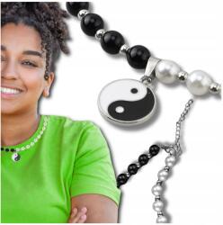 EdiBazzar Gyöngy Yin-Yang nyaklánc férfi női fekete-fehér medál gyöngyök (Uniwersalny naszyjnik czarnobiały YIN-YANG)