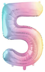 PartyDeco S. r. o 5. szám, fólia lufi, 86 cm, pasztel szivárvány