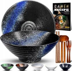  2 darabos kerámia ramen tál szett, porcelán japán ramen pálcikák (MISKA NA RAMEN KOMPLET 4 CERAMICZNYCH MISEK)