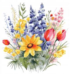 Coricamo Keresztszemes hímzés Hímző szett Virágok szarkalábgal (Z 10557)