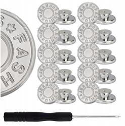  Ezüst Gombok 10 db-os készlet fém gomb kerek nadrághoz 17 mm (Guziki srebrne metalowe do jeansu okrągłe)