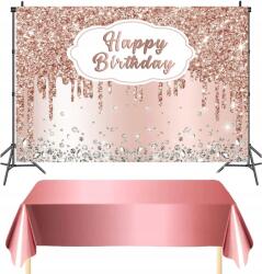  Születésnapi Rózsaszín-arany Terítő 137x187cm és Fotó Háttér 150x90cm Szett