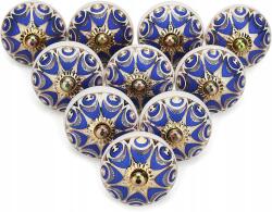  Kerámia Gombok 10DB Fiókhoz Szekrényhez Díszítő Kék-arany Minták Szekrényekhez (KGB-BLUE)