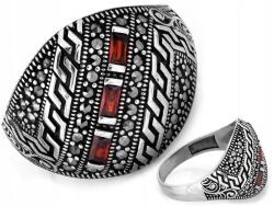 Lovrin Ezüstözött, oxidált 925-ös gyűrű markazitokkal és rubin cirkóniákkal r29