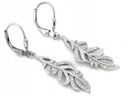 Lovrin Ezüst függő fülbevaló toll formájú 925 páfránylevél cirkóniával 3.52g preze