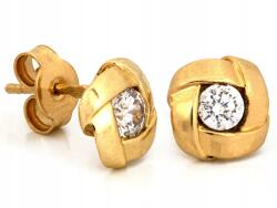 Lovrin Arany színű, négyzet alakú fülbevaló 585 fehér cirkónia kövekkel, fülön rögzített, négyzet alakú