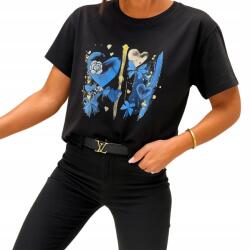  Női póló szívek és pillangók mintával - fekete