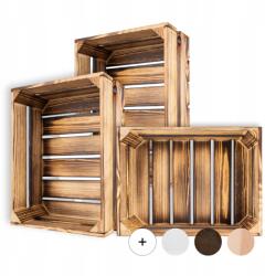 Creative Deco Égetett fa láda deszkákból, nagy méretű doboz, tárolóláda 40x30x15cm x3 darab (X00200EARP)