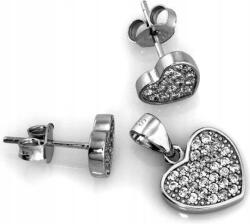 Lovrin 925-ös ezüst szett: fülbevaló és szív alakú medál cirkónia kövekkel, ajándék (Lovrin)