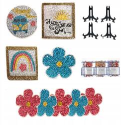 Diy fa dekoráció gyémántfestéssel, 9 db Virágok és Autó (B0CHFD66BY)