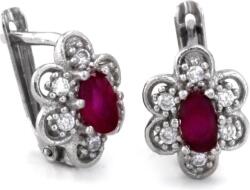 Lovrin 925-ös ezüst fülbevaló angol kapcsos, cirkóniával, sötétvörös kővel