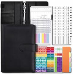  A6-os költségvetési tervező, jegyzetrendszerező, gyűrűs mappa, pénzügyi tervező, megtakarítási készlet (Czarny Notes planer organizer segregator A6)
