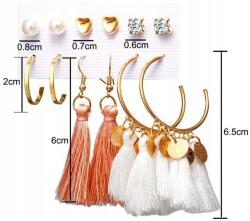  6 pár arany színű, gyöngyös, karika fülbevaló szett (Kolczyki Koła Komplet 6 par)