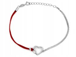 Lovrin Ezüst karkötő szív cirkóniummal piros zsinóron 1.40g 925-ös finomságú divatos (60277316)