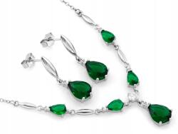 Lovrin 925-ös ezüst szett zöld cirkónia köves fülbevalóval és nyaklánccal ajándéknak is kiváló (491)
