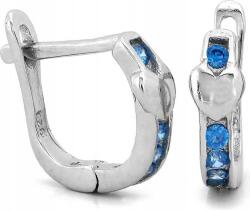 Lovrin 925-ös ezüst fülbevaló, angol kapcsos, kék cirkónia köves, szívecskés, könnyű, divatos (Lovrin)