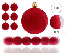 PD Karácsonyi gömb flokkolt piros színű 6 db/csomag (50372)