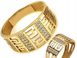 Lovrin Arany 585 széles gyűrű áttört sínnel görög mintával és fehér cirkóniákkal