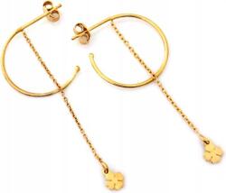 Lovrin 925-ös sterling ezüst fülbevaló, aranyozott, hosszú, lógó, lóhere mintás, látványos karika fülbevaló