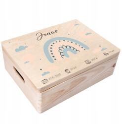 Creative Deco Doboz a gyermek születésére, fa metrikával, gravírozott ajándék, 40x30x14 cm (JANCDSD140CUSTOMRAINBOWBMEMBOXFBM)