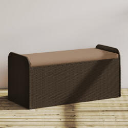 vidaXL barna polyrattan tárolópad párnával 115 x 51 x 52 cm (365729)