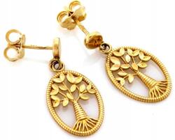 Lovrin Modern, arany színű, lógós fülbevaló fa motívummal, 585-ös aranyból, ajándékba (Lovrin)