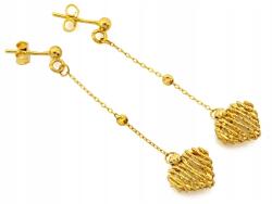 Lovrin Arany fülbevaló 585, hosszú láncon függő, áttört szívvel, stekkeres