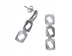 Lovrin 925-ös ezüst fülbevaló, lógós, dombornyomott négyzetekkel, 3 divatos mintával, ajándékba (Lovrin 46058)