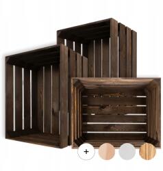 Creative Deco 3 x Barna fa láda deszkákból, doboz, nagy tárolóláda játékoknak 50x40x30 (X00200A2K9)