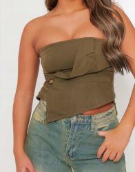 Prettylittlething Aszimmetrikus Illeszkedő Khaki Felső Sima Gomb Prettylittlething 38