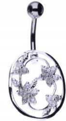 Lovrin Ezüst köldökpiercing 925 virágokkal, fehér, 2, 35g, ajándékba, látványos mintával (Lovrin 48896)