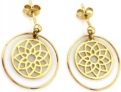 Lovrin Arany színű, 585-ös függő fülbevaló virágos karika, csavaros stekkerrel, ajándékba, kör alakú (Jubiler Lovrin)