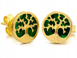 Lovrin Arany fülbevaló 585-ös finomságú, stekkeres, szerencsefa zöld malachittal, bedugós
