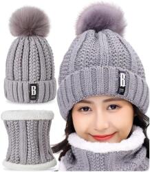 EdiBazzar Téli Meleg Szürke Női Szett Sapka Kéménygallér Téli bélelt alagút (5905884024492)