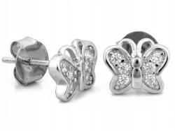 Lovrin Ezüst fülbevaló 925 csillogó pillangók cirkónia kövekkel, stekkeres (tűs) mintával, 1.70g