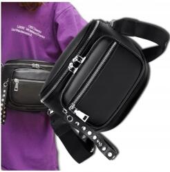 EdiBazzar Bőr kézitáska Női szegecses postás táska Crossbody fekete cipzáras 2in1 punk (T88)