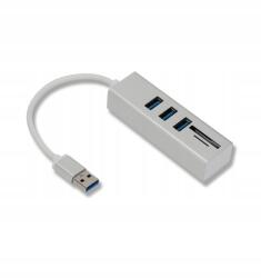  3in1 Usb elosztó, kártya olvasó, USB3.0 -> 3xUSB3.0, MicroSD/TF, SD, Ezüst (TB2056)