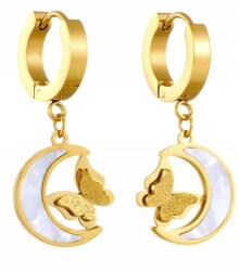  Aranyozott, 316L Sebészeti Acél Fülbevaló Hold Pillangó lógó