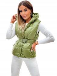  Női steppelt mellény kapucnival és övvel Zöld Divatos Ősz/Tél S (KA016)