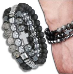 3 db-os divatos ajándék karkötő szett kereszttel és matt gyöngyökkel (Zestaw 3 modnych bransoletek z krzyżem)